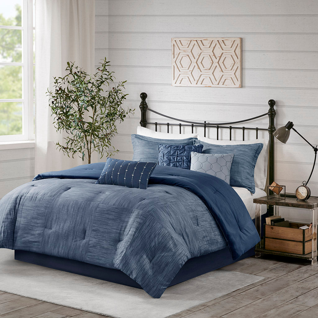 Walter 7 Piece Printed Seersucker Comforter Set with Throw Blanket