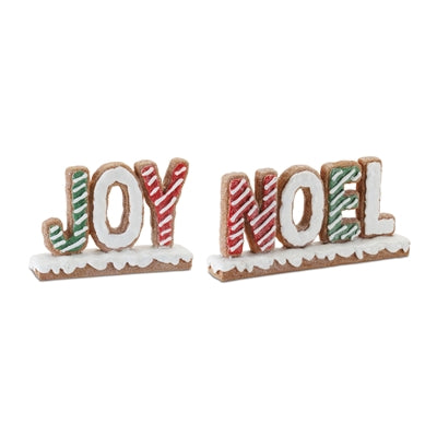 Gingerbread NOEL and JOY Sign (S/2) 3.25”H Resin