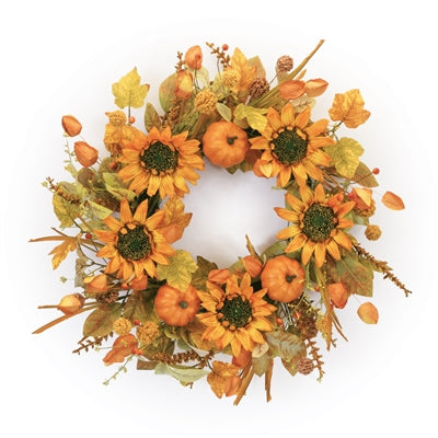 Mixed Sunflower and Pumpkin Wreath 22”D Polyester