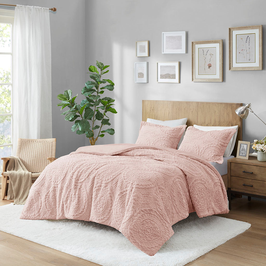 Arya Embroidered Medallion Faux Fur Ultra Plush Comforter Mini Set