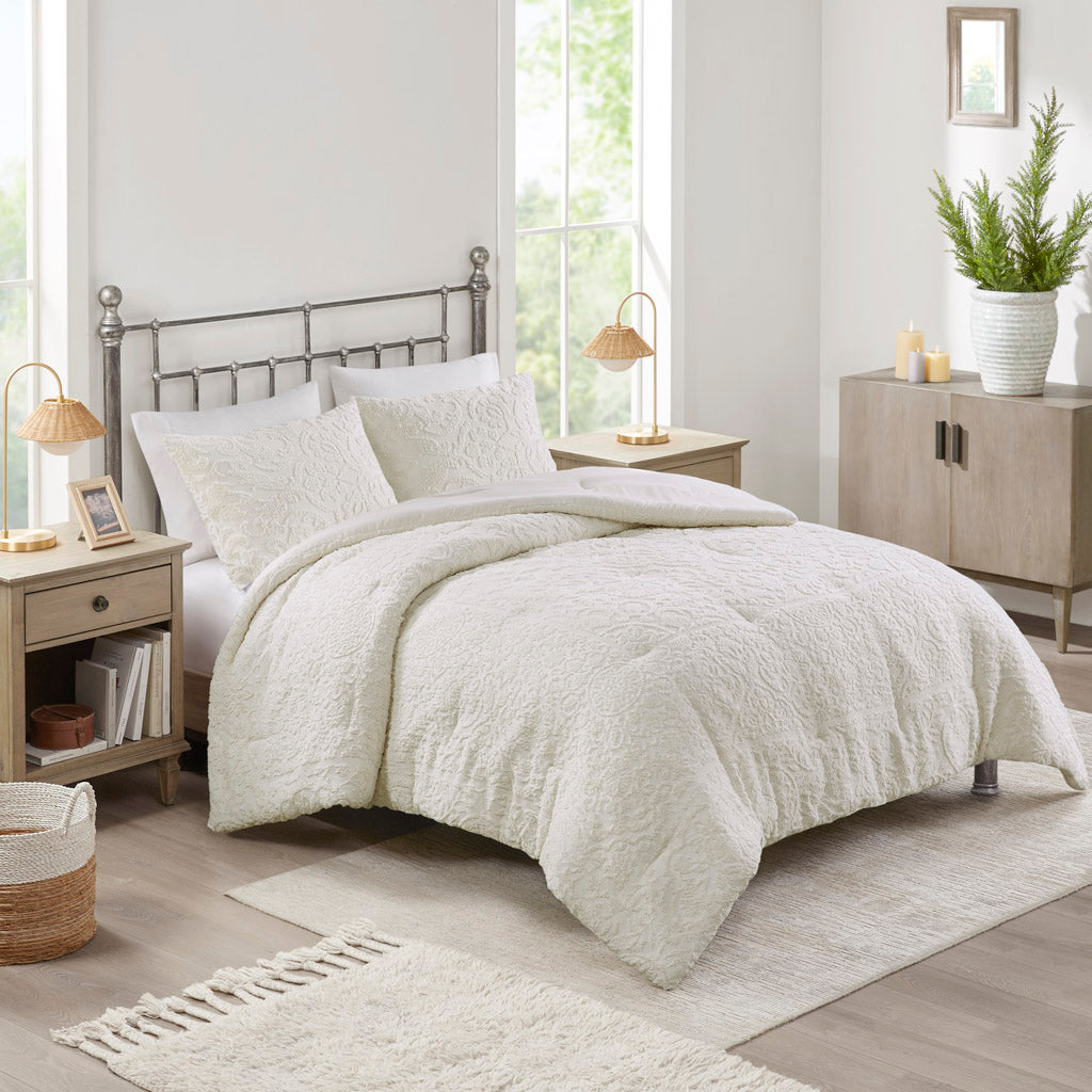 Orly 3 Piece Tufted Cotton Chenille Geometric Comforter Set