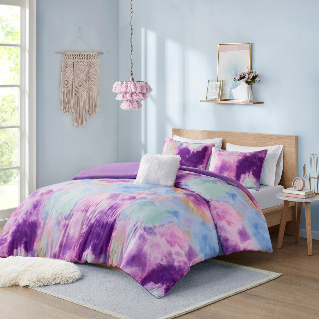 Cassiopeia Watercolor Tie Dye Printed Duvet Cover Set with Throw Pillow