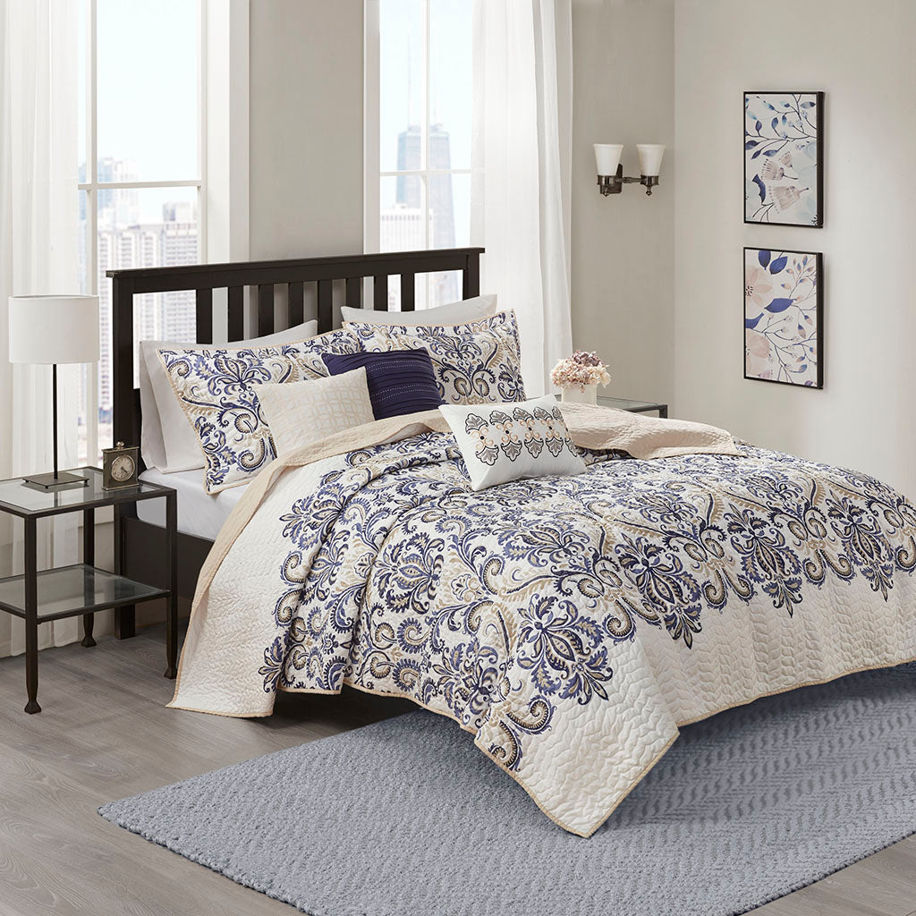 Cali 6 Piece Reversible Quilt Set with Throw Pillows