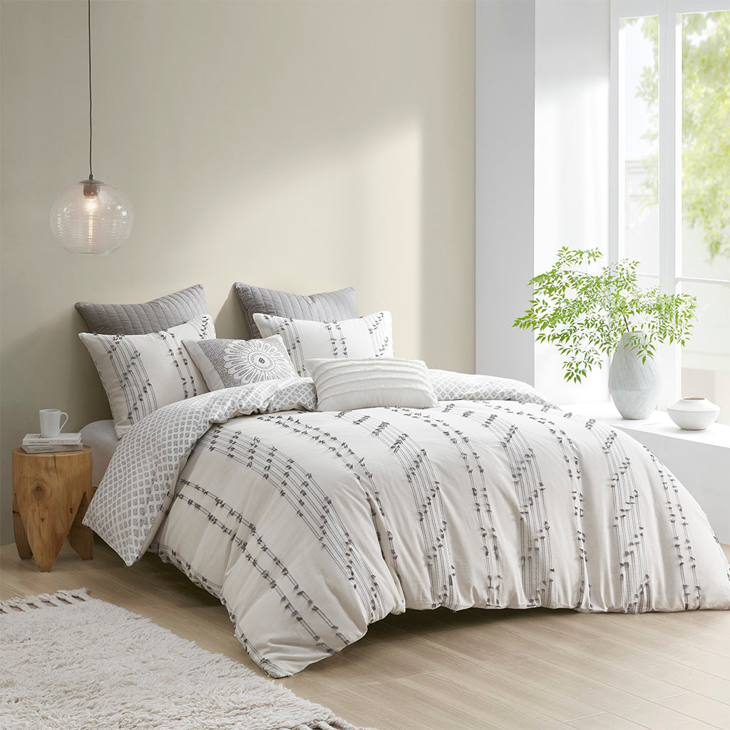 Kara 3 Piece Cotton Jacquard Duvet Cover Set