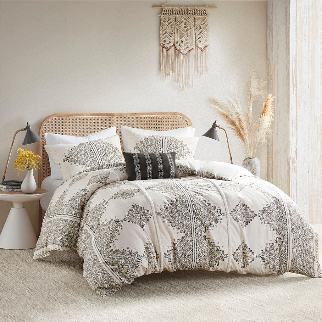 Ibiza 3 Piece Cotton Floral Printed Reversible Duvet Cover Set