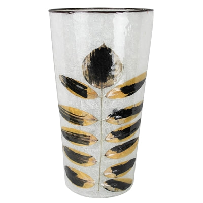 Enameled, Painted Leaf Vase