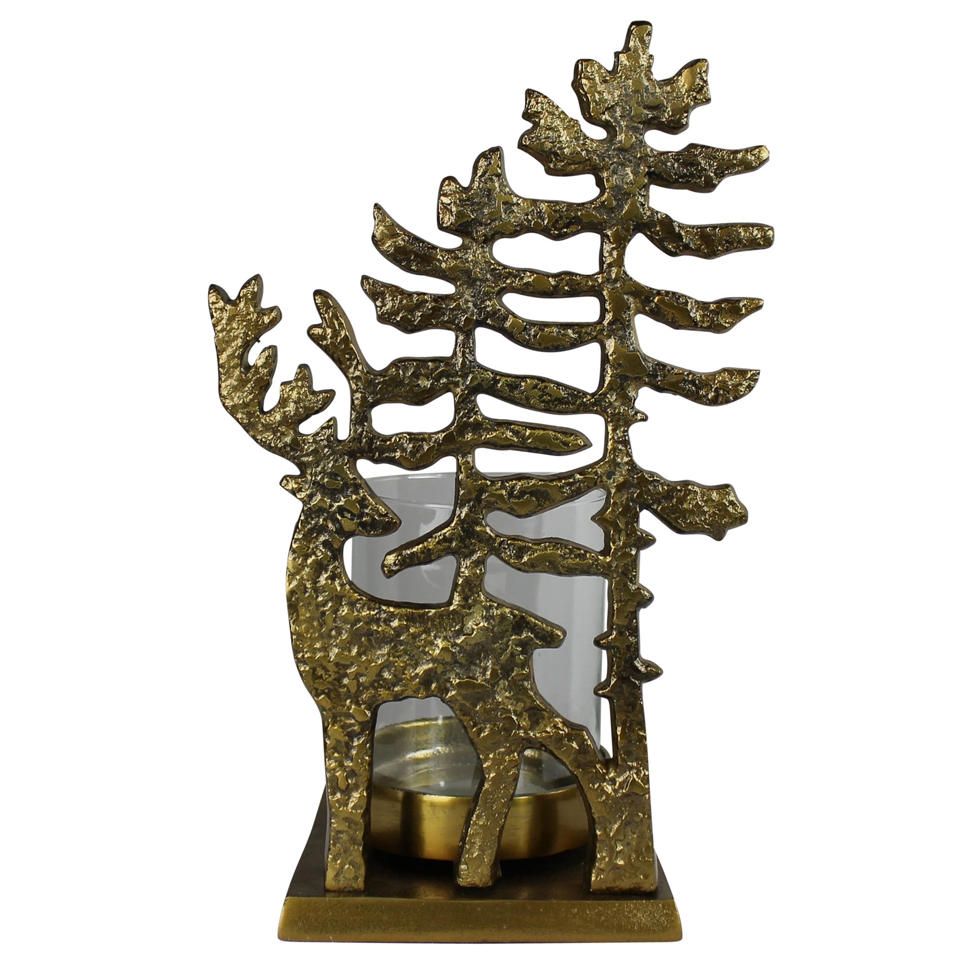 Deer with Trees Votive Holder, Brass