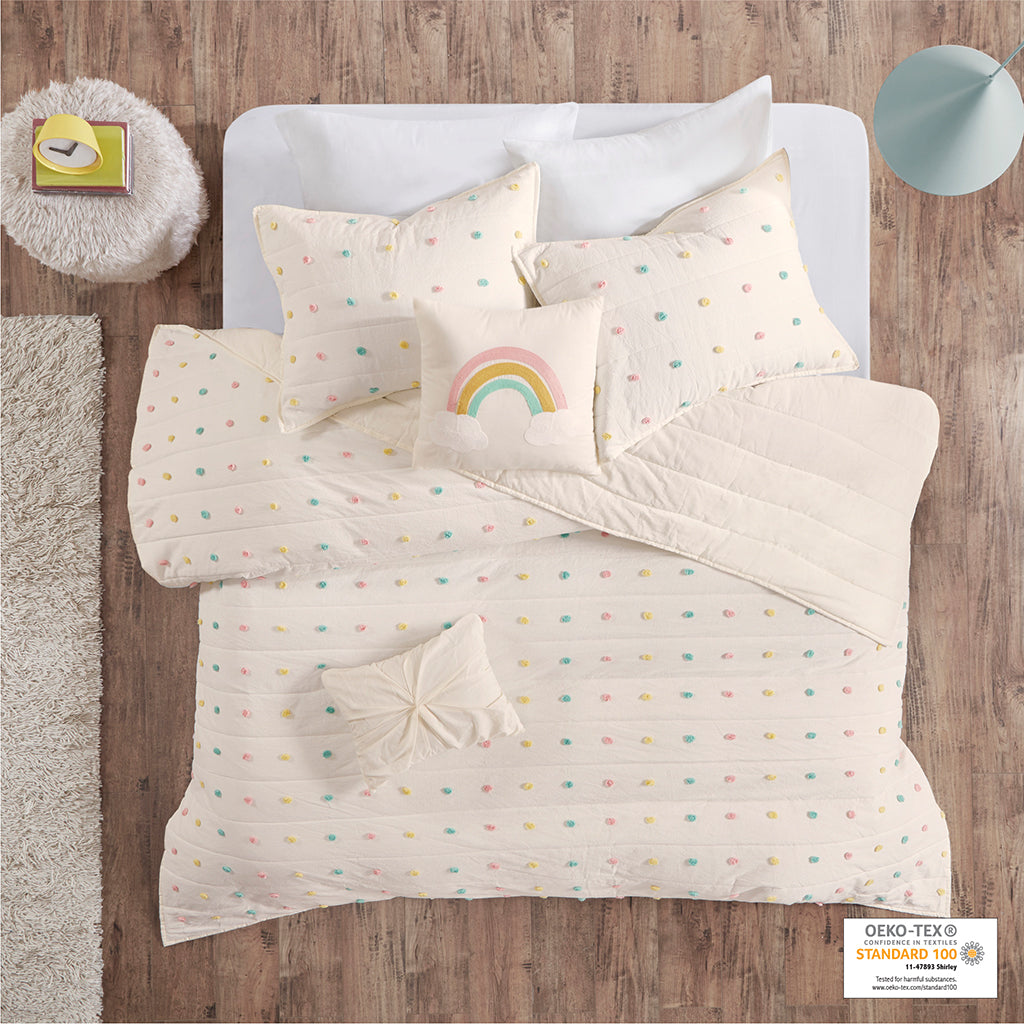 Callie Pom Pom Cotton Jacquard Quilt Set with Throw Pillows