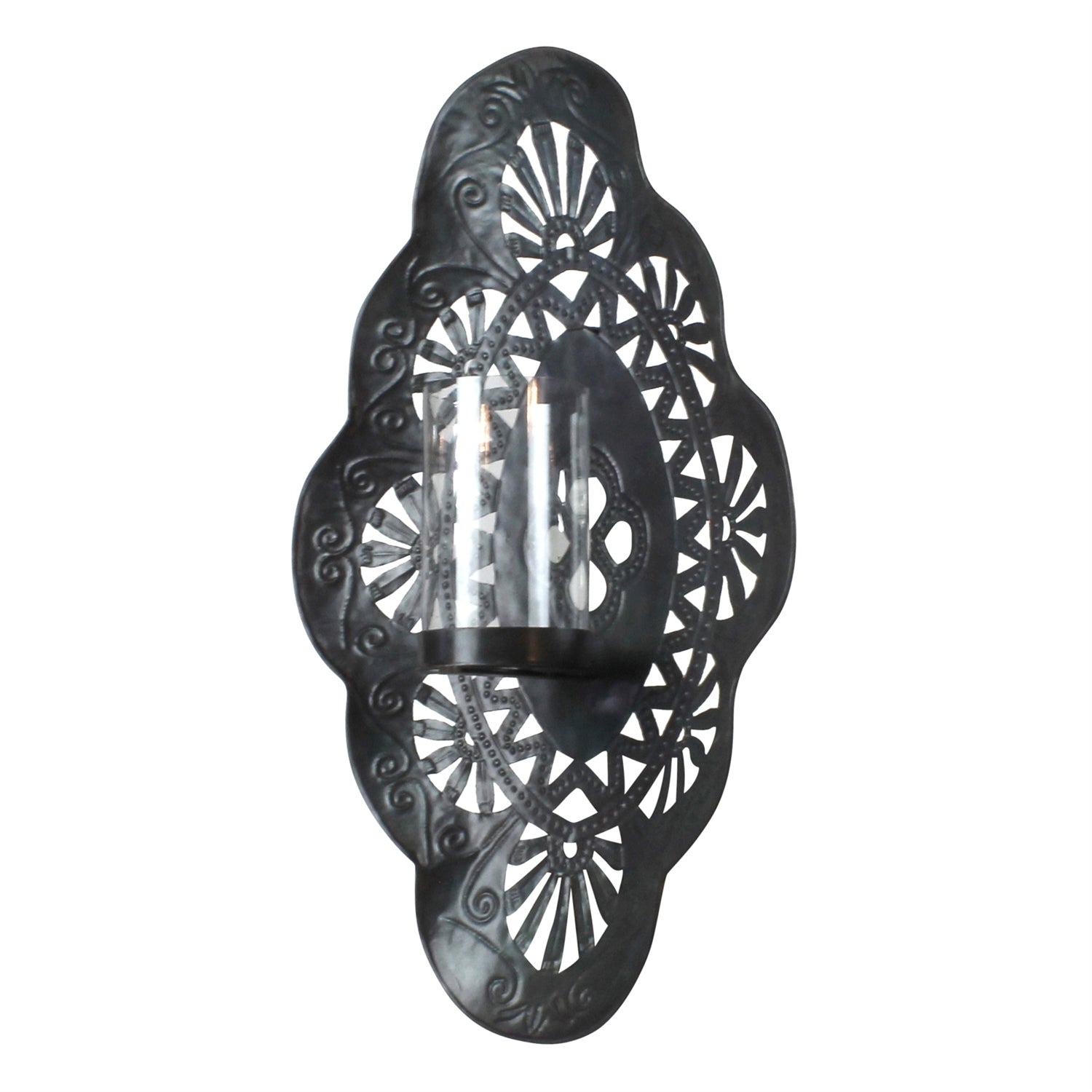 Sala Iron Wall Sconce with Glass Hurricane - Black Wax