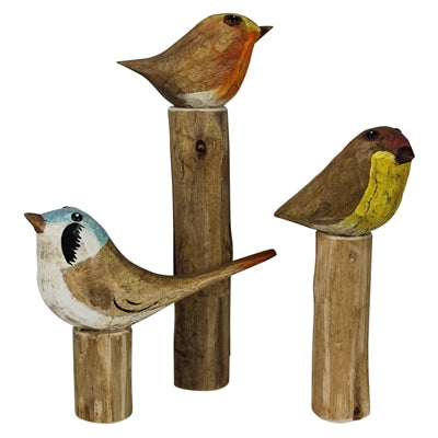 Tree Birds on Wood Base, Set/3
