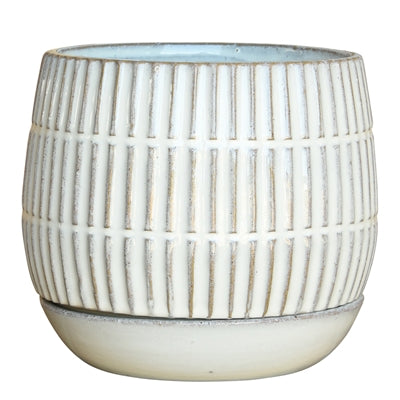 Ramos Linear Cachepot with Saucer, Stoneware - 6"