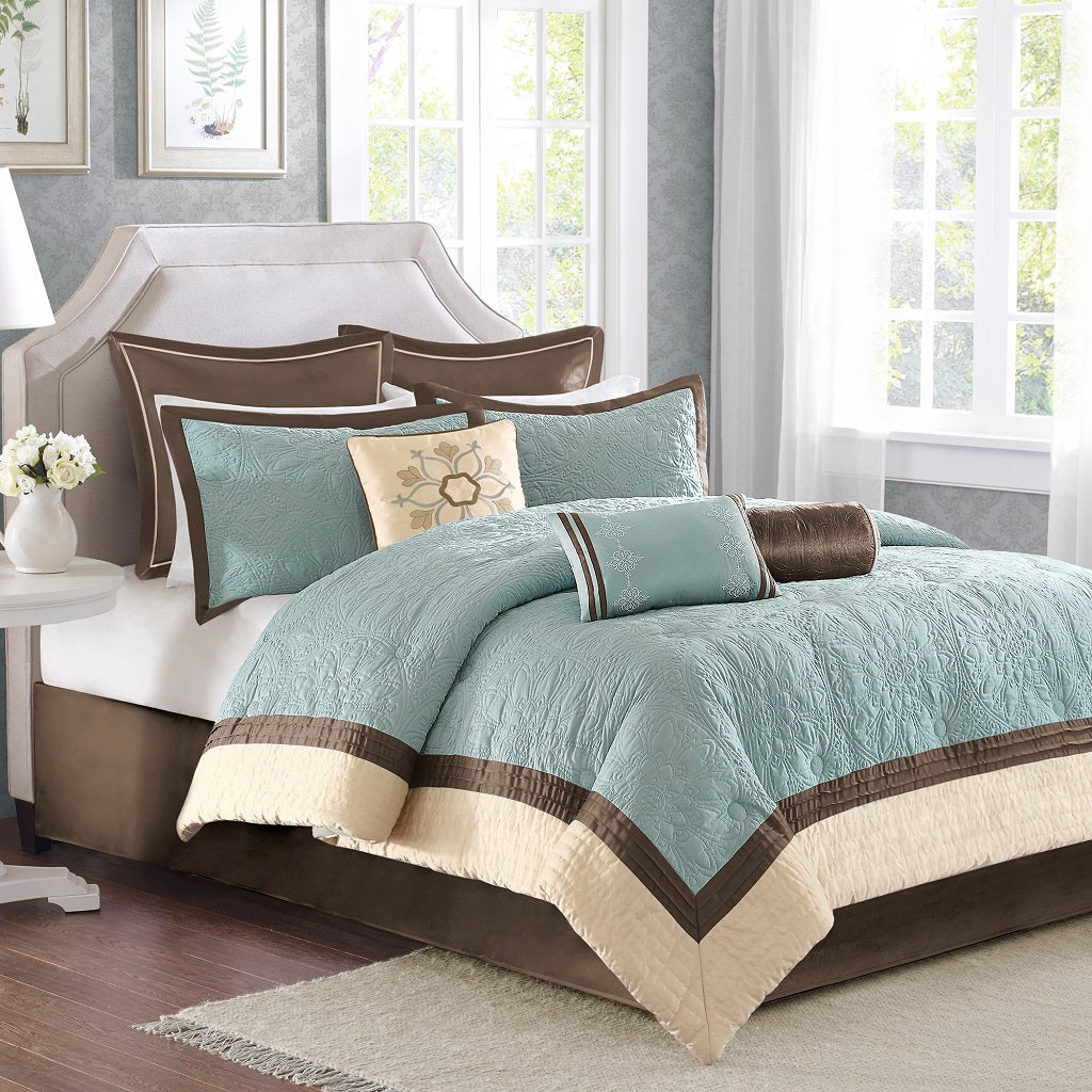Juliana 7 Piece Lace Trim Comforter Set with Throw Pillows