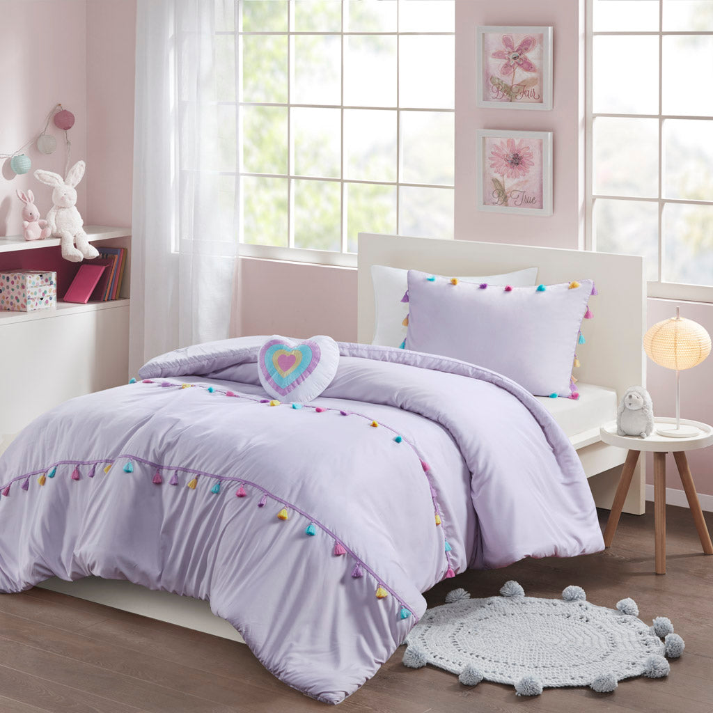 Tessa Tassel Comforter Set with Heart Shaped Throw Pillow