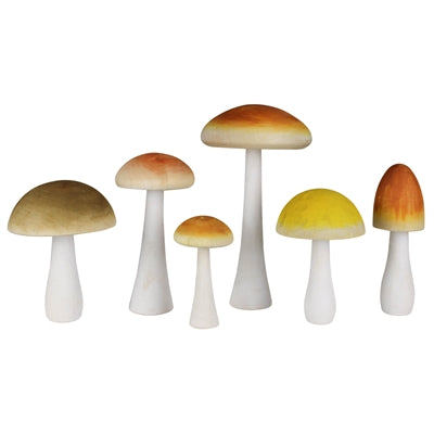 Colorful Mushrooms, Wood - Set of 6