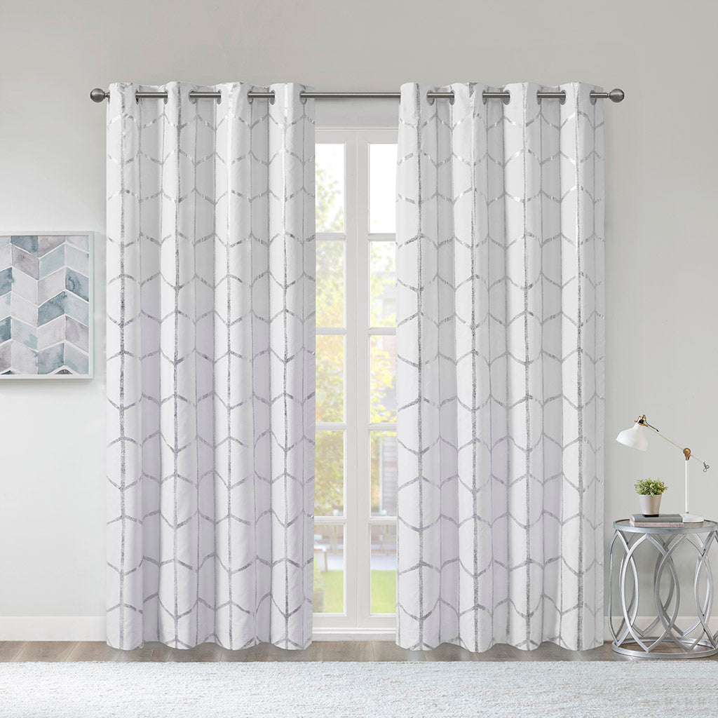 Raina Total Blackout Metallic Print Grommet Top Curtain Panel