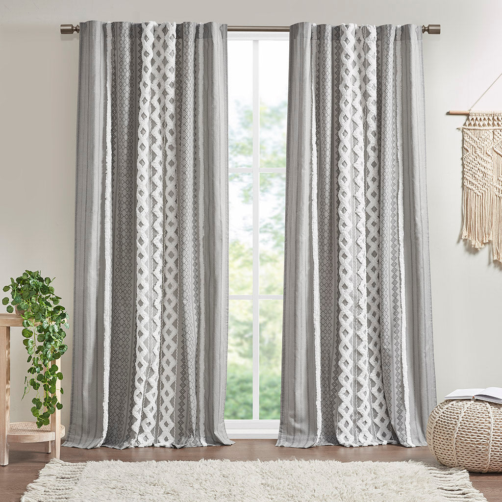 Imani Cotton Printed Curtain Panel with Chenille Stripe and Lining