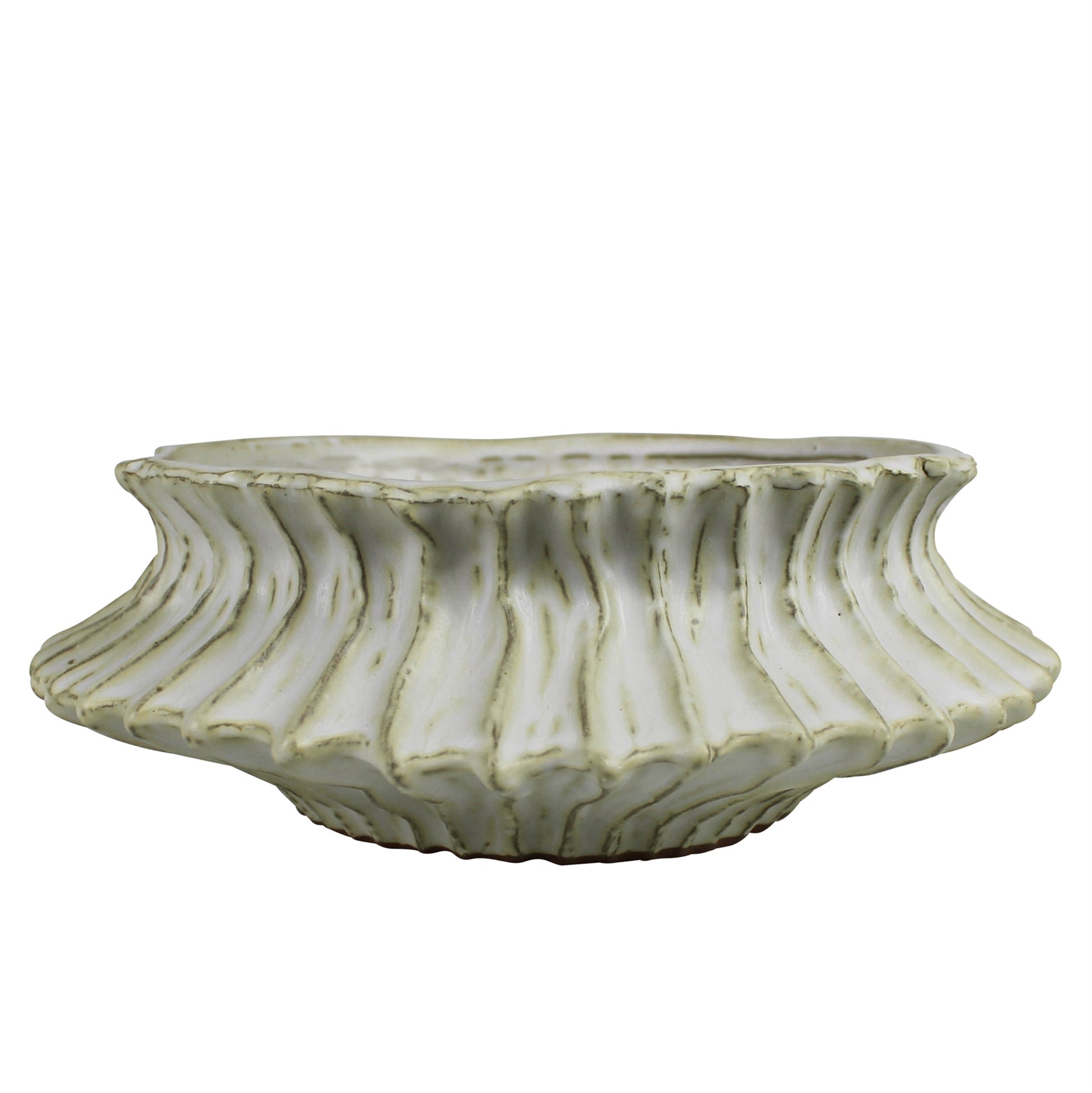 Stoneware Ribbed Low Bowl