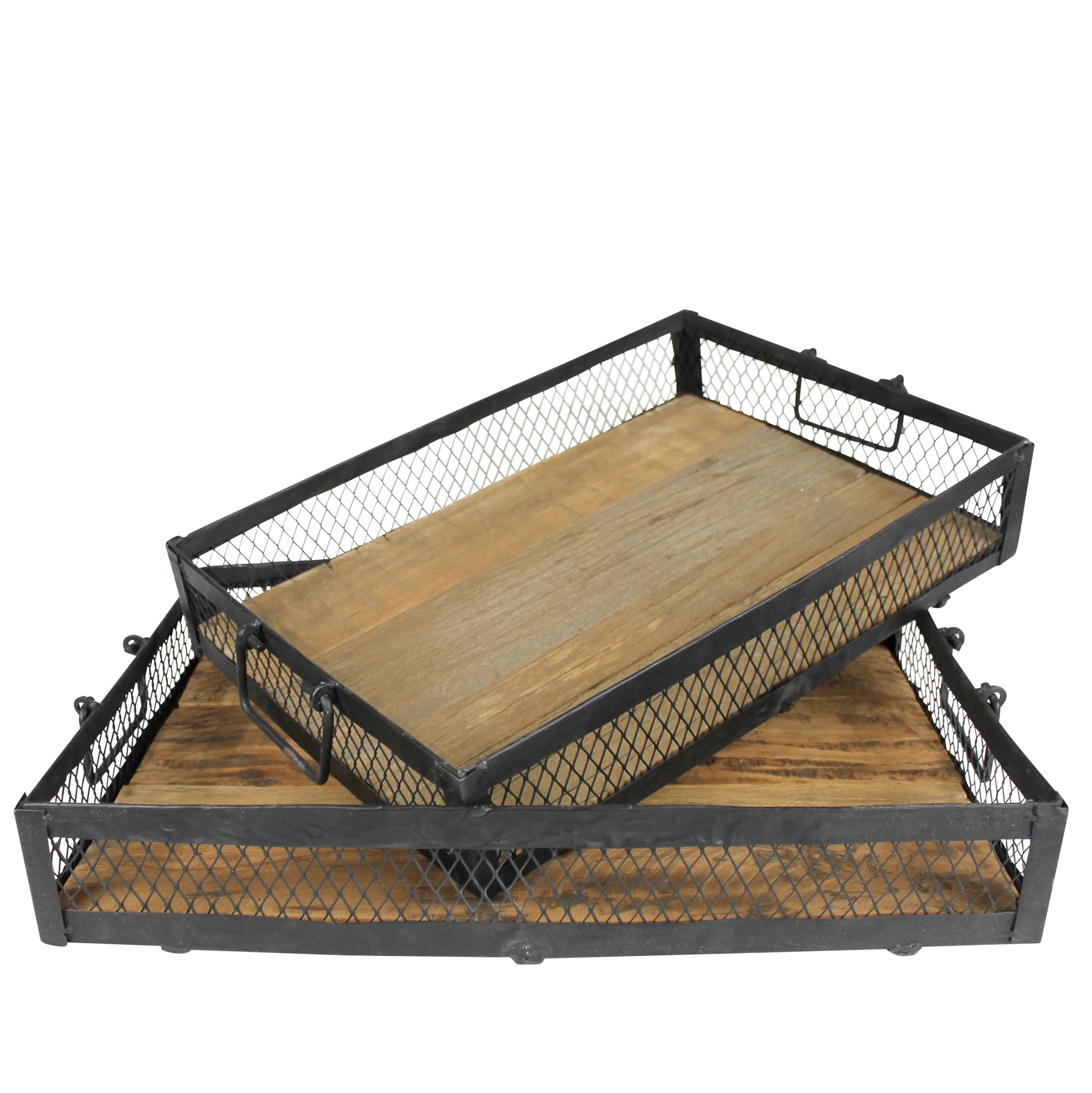 Wood Trays with Mesh Sides - Set/2