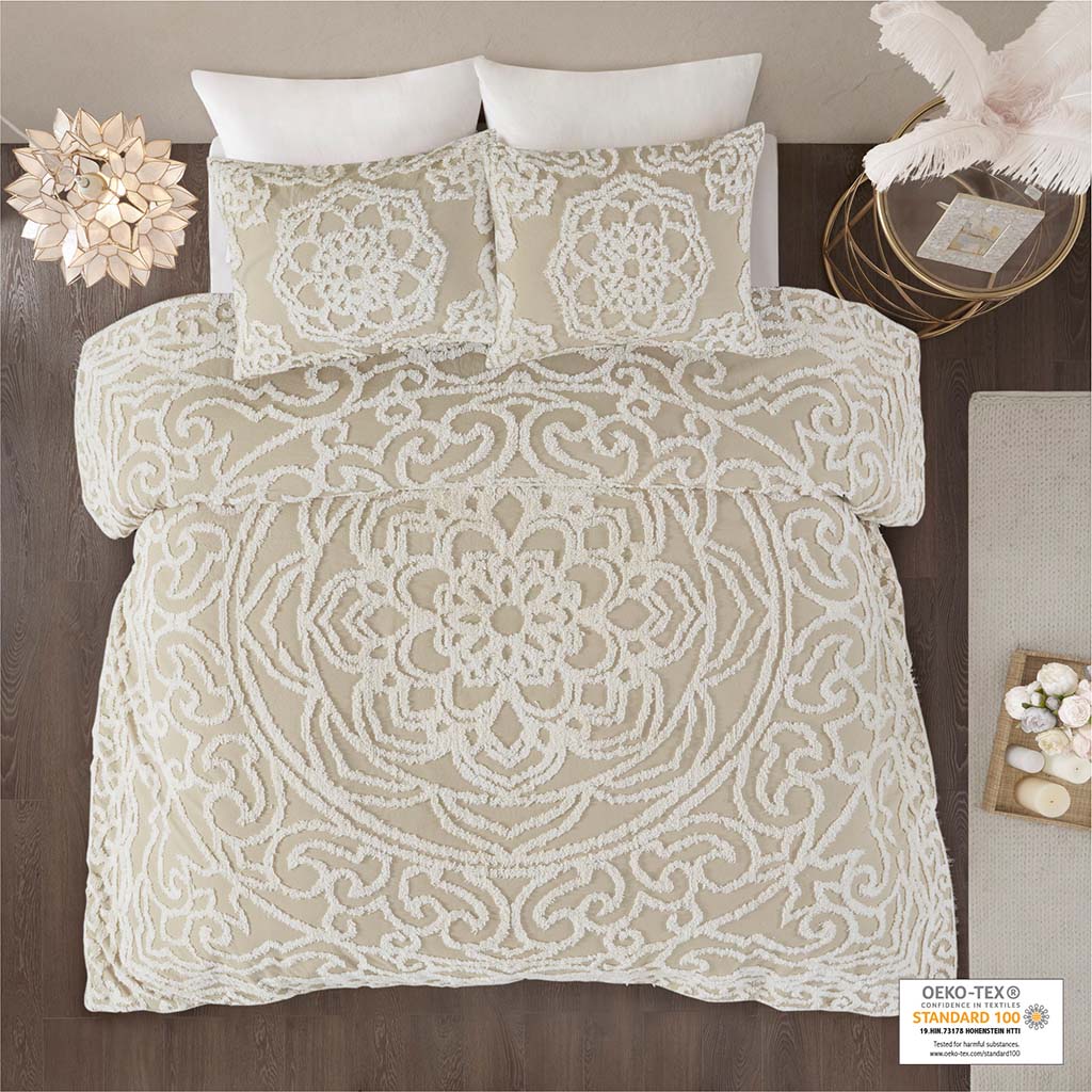 Laetitia 3-Piece Tufted Cotton Chenille Medallion Duvet Cover Set