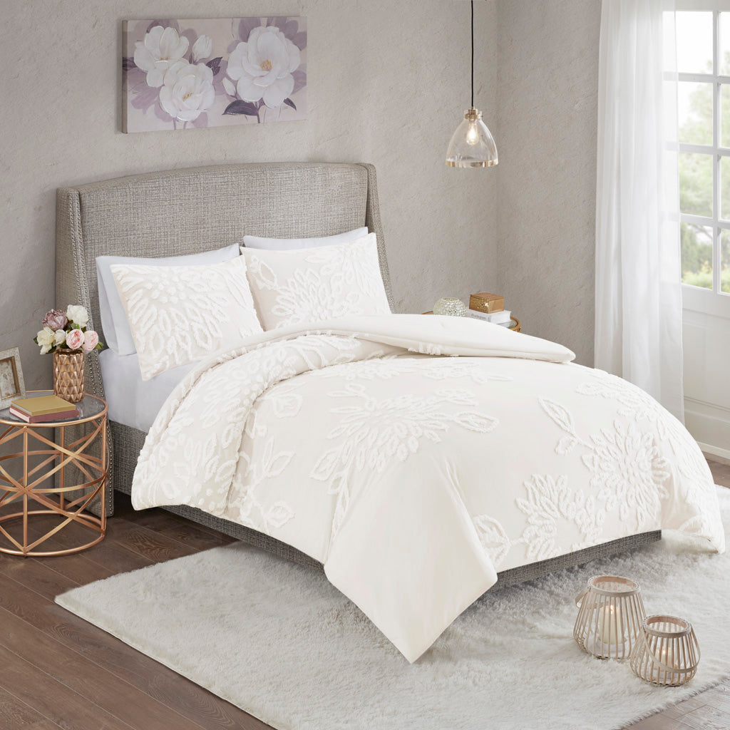 Veronica 3 Piece Tufted Cotton Chenille Floral Comforter Set