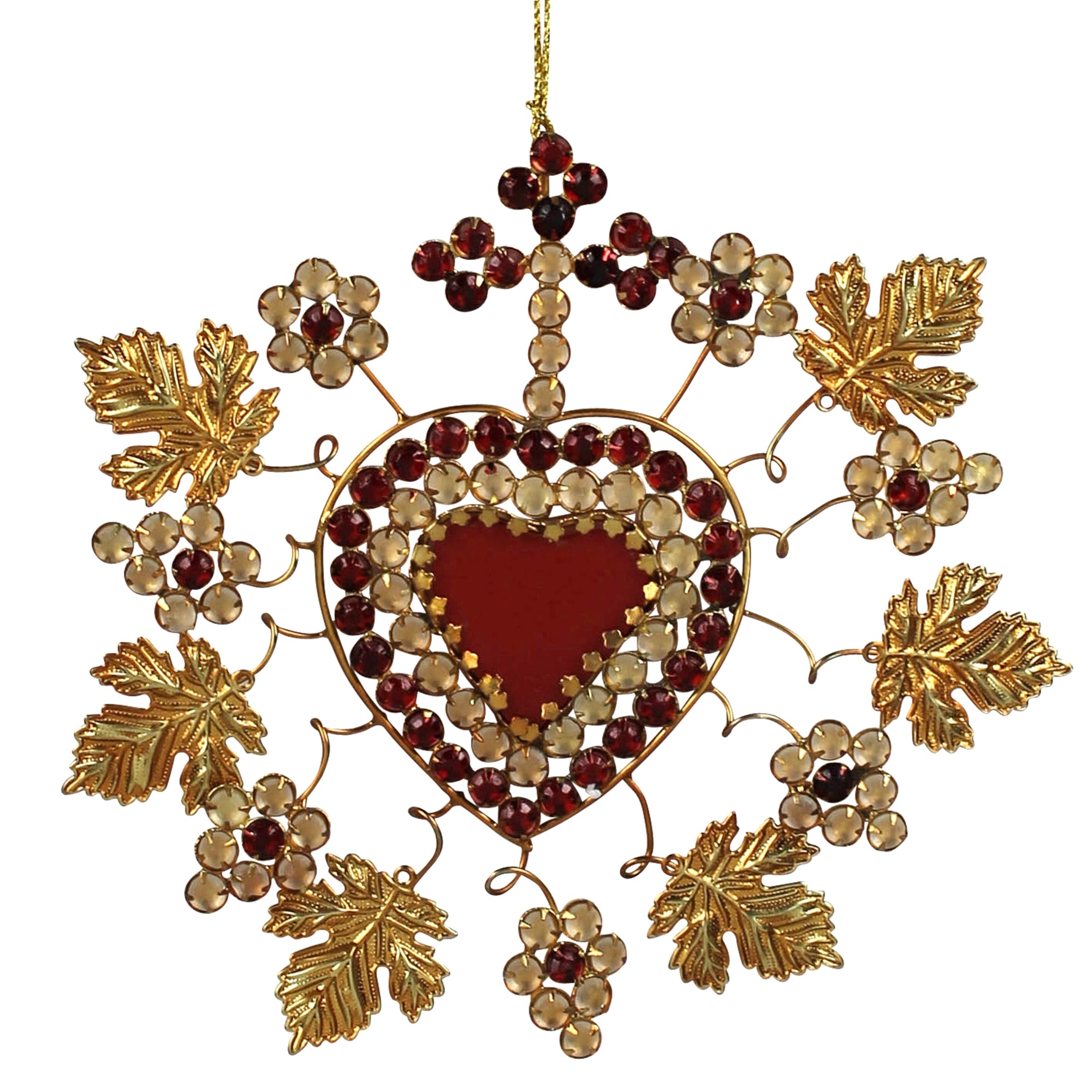 Beaded Heart and Fig Leaf Ornament