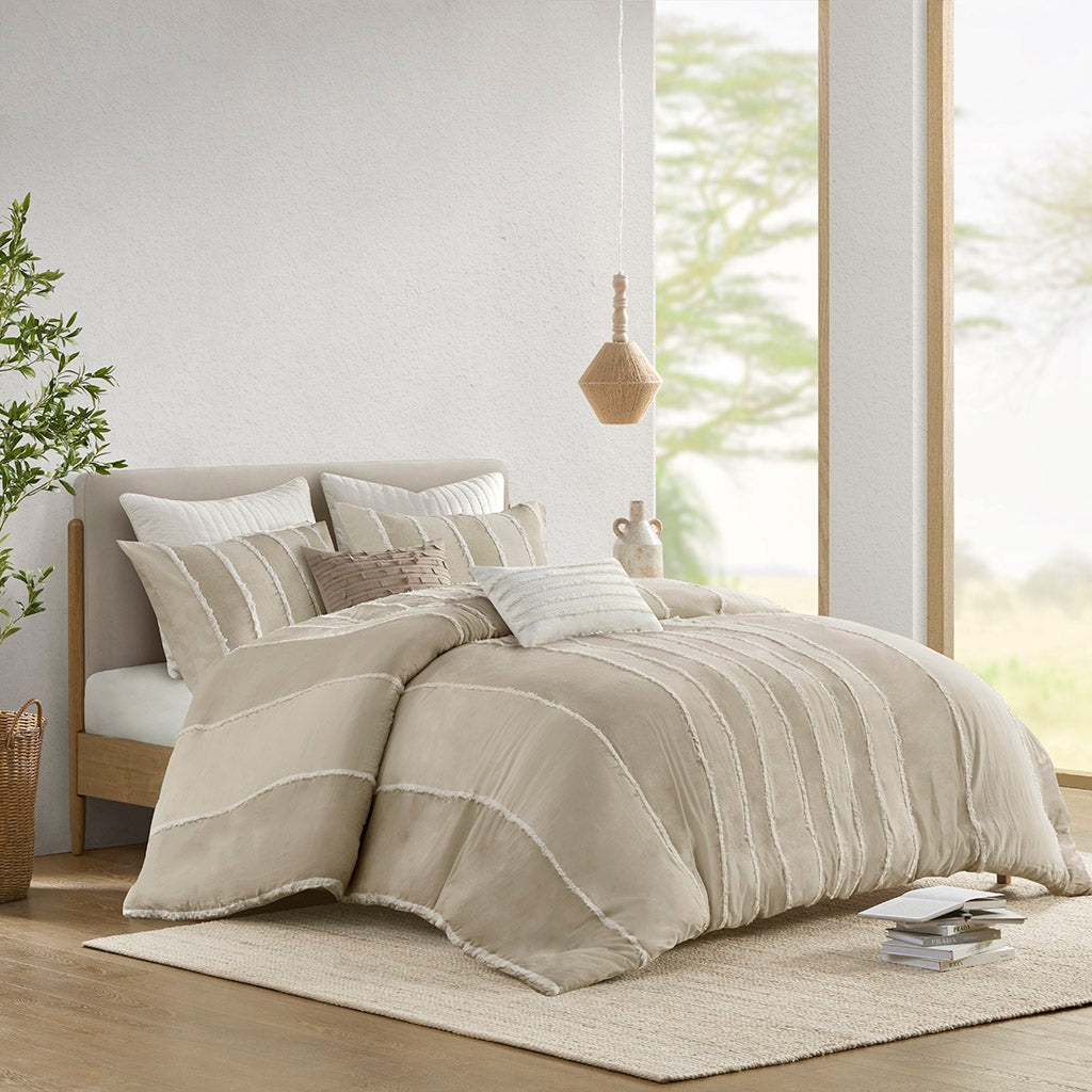 Shay 3 Piece Striped Cotton Duvet Cover Set