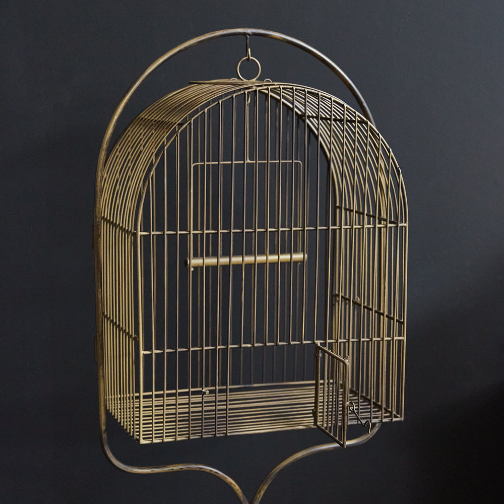 Antique Brass Birdcage with Stand