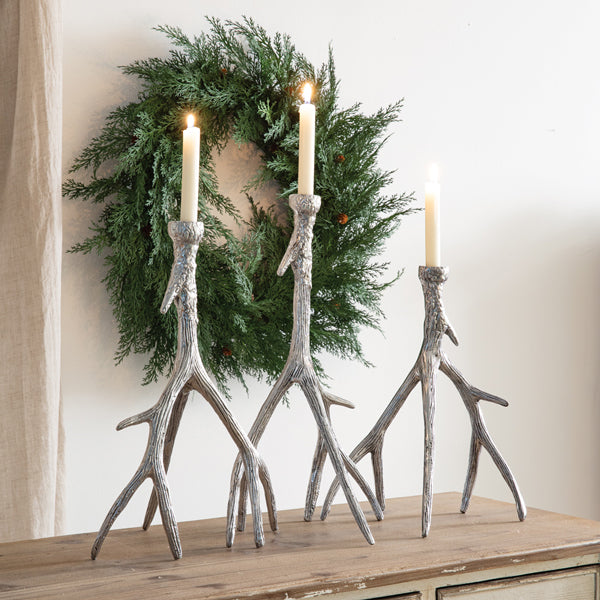 Set of Three Antler Taper Candle Holders
