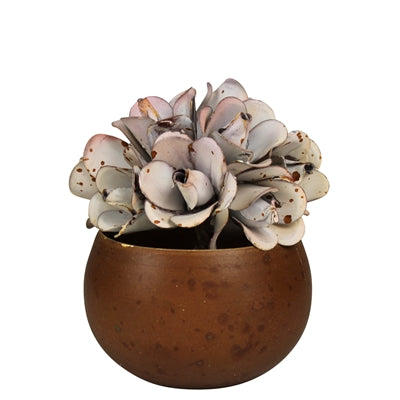 Aluminum Crafted Pot with Pink Flowers