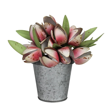Aluminum Crafted Pot with Tulips with Greens