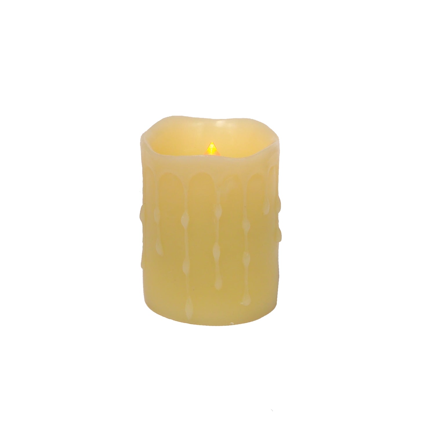 LED Wax Dripping Pillar Candle w/4 and 8 Hour Timer 3"Dx4"H Wax/ (Requires 2 C Batteries, Not