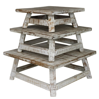 Laredo Wood Risers, Whitewash, Set of 3