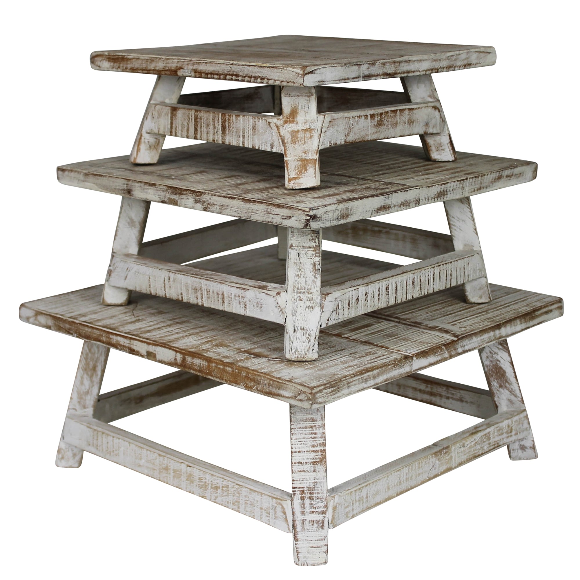 Laredo Wood Risers, Whitewash, Set of 3