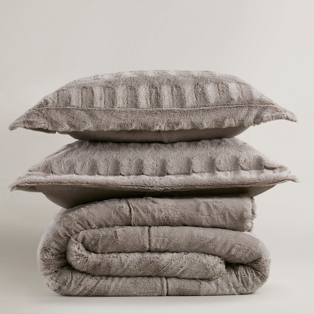 Solid Faux Fur Comforter Mini Set