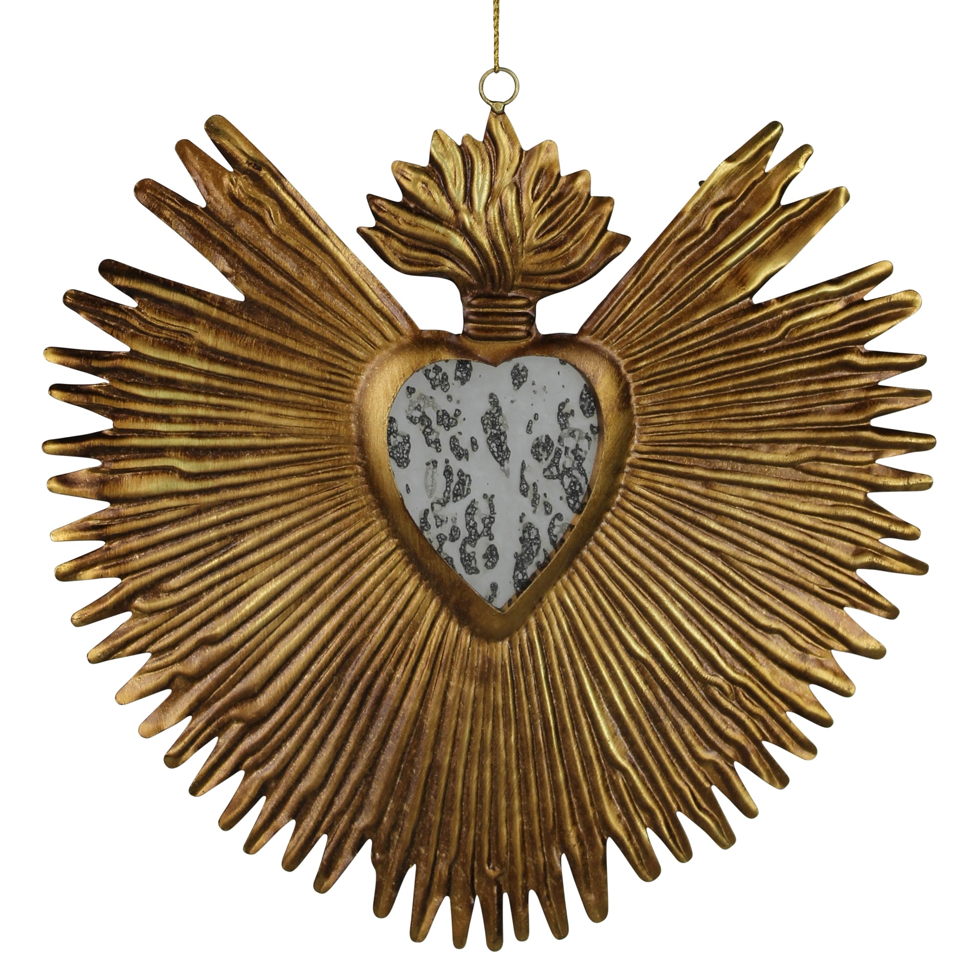 Milagro Heart with Mirror, Gold Antique