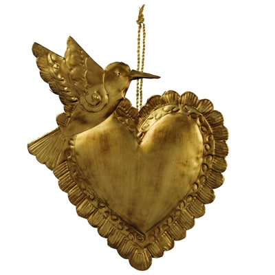 Hummingbird on Heart, Antique Gold