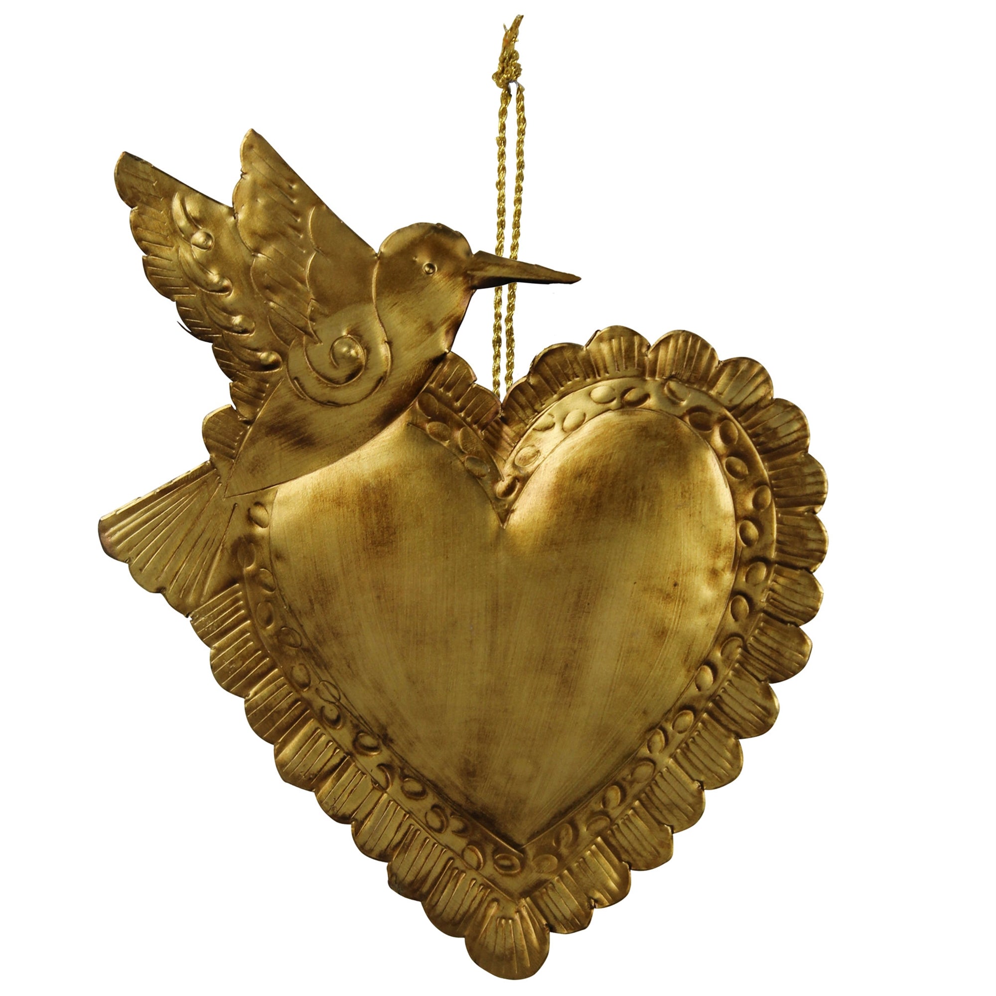 Hummingbird on Heart, Antique Gold