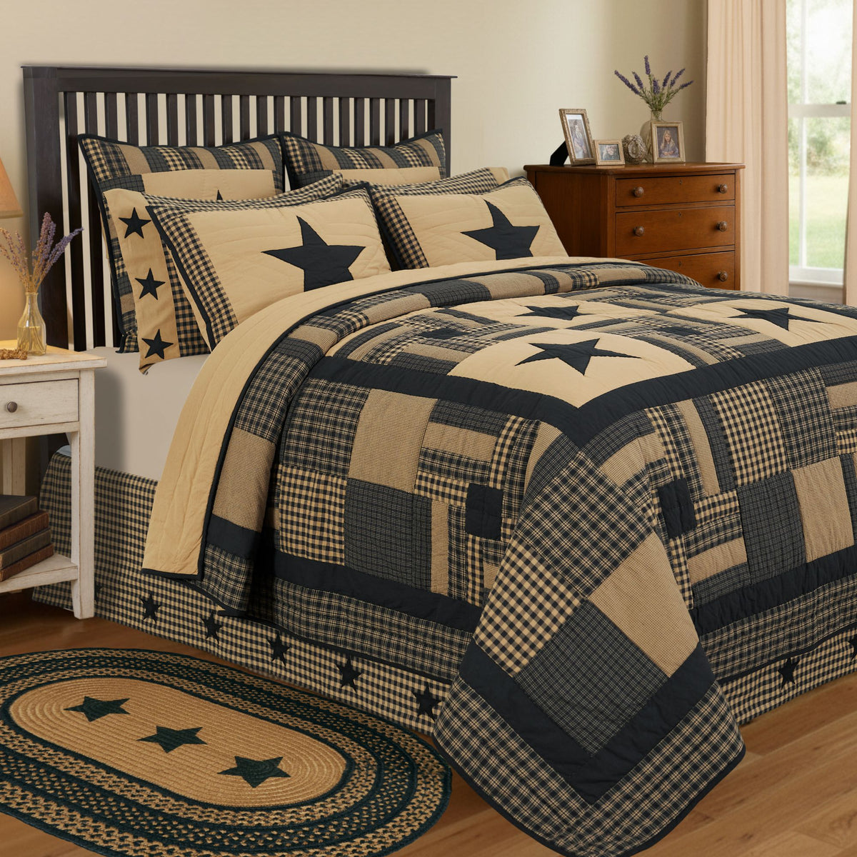 Black Check Star Twin Quilt 68Wx86L
