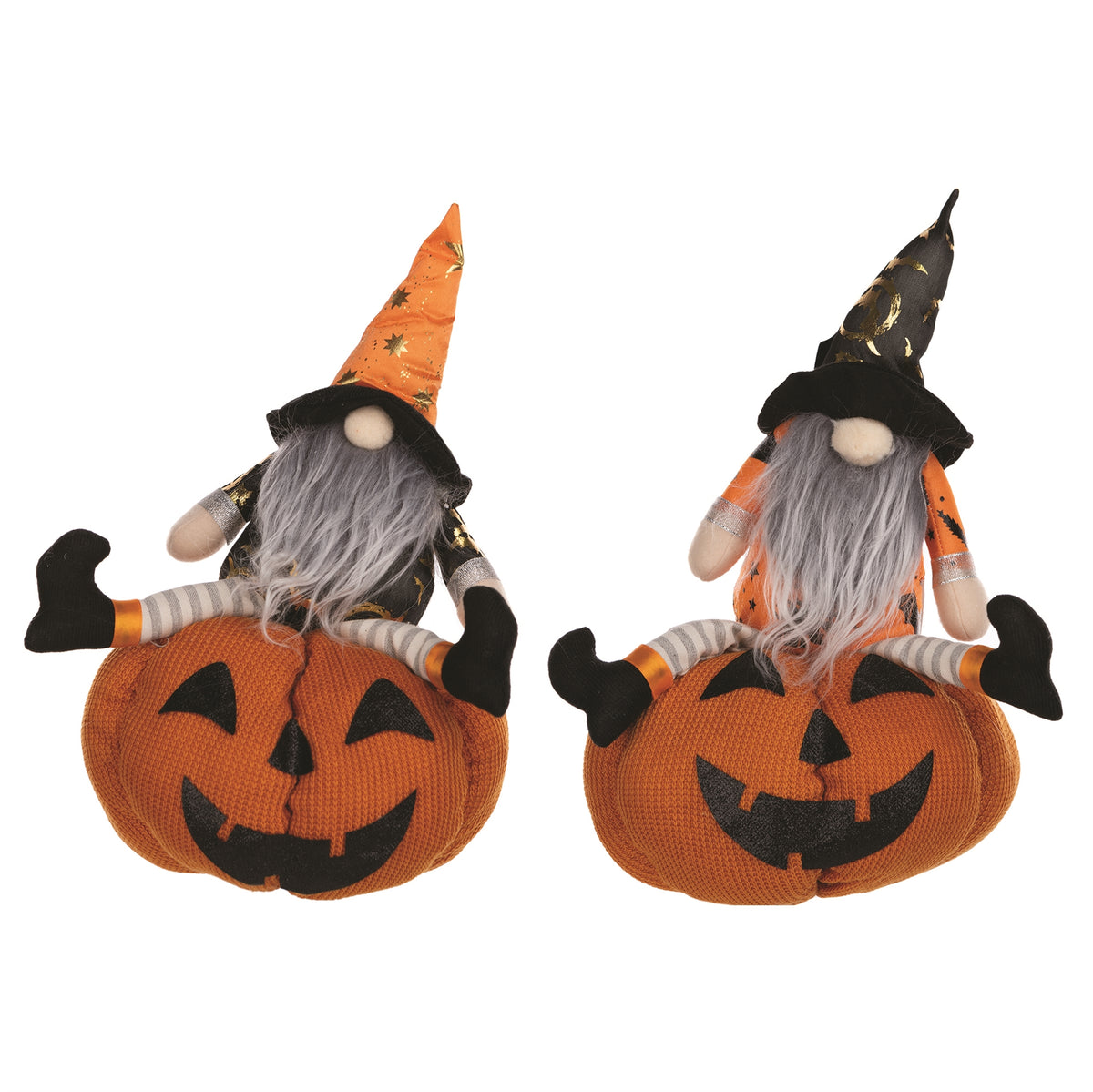 Plush Halloween Gnome with Jack O Lantern (S/2)