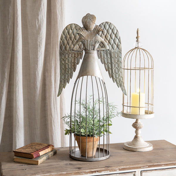 Angel with Harp Metal Statue