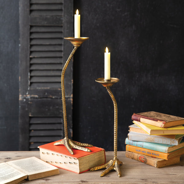 Set of Two Heron Leg Taper Candle Holders