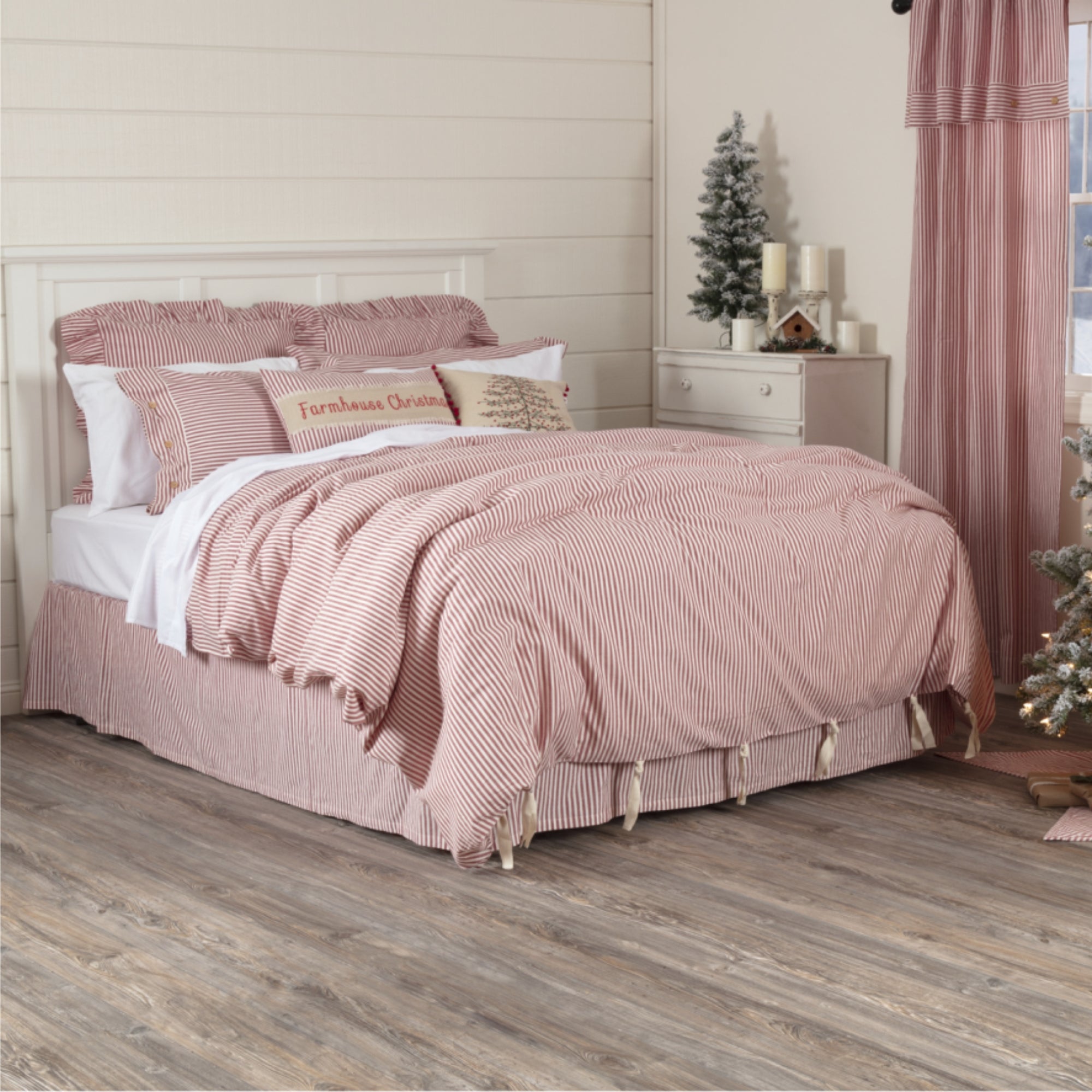 Farmhouse Ticking Red Queen Duvet Cover 92Lx92W