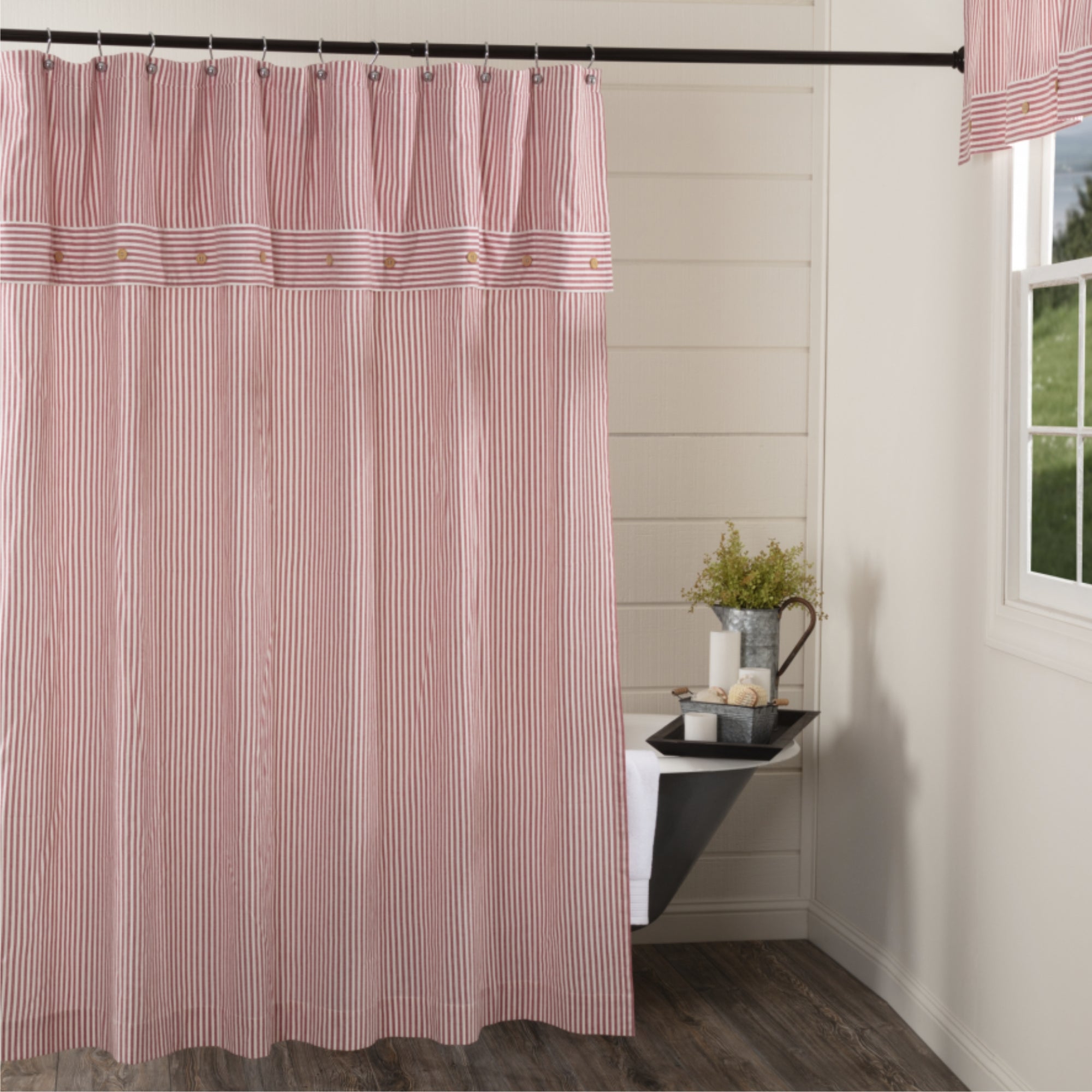 Farmhouse Ticking Red Shower Curtain