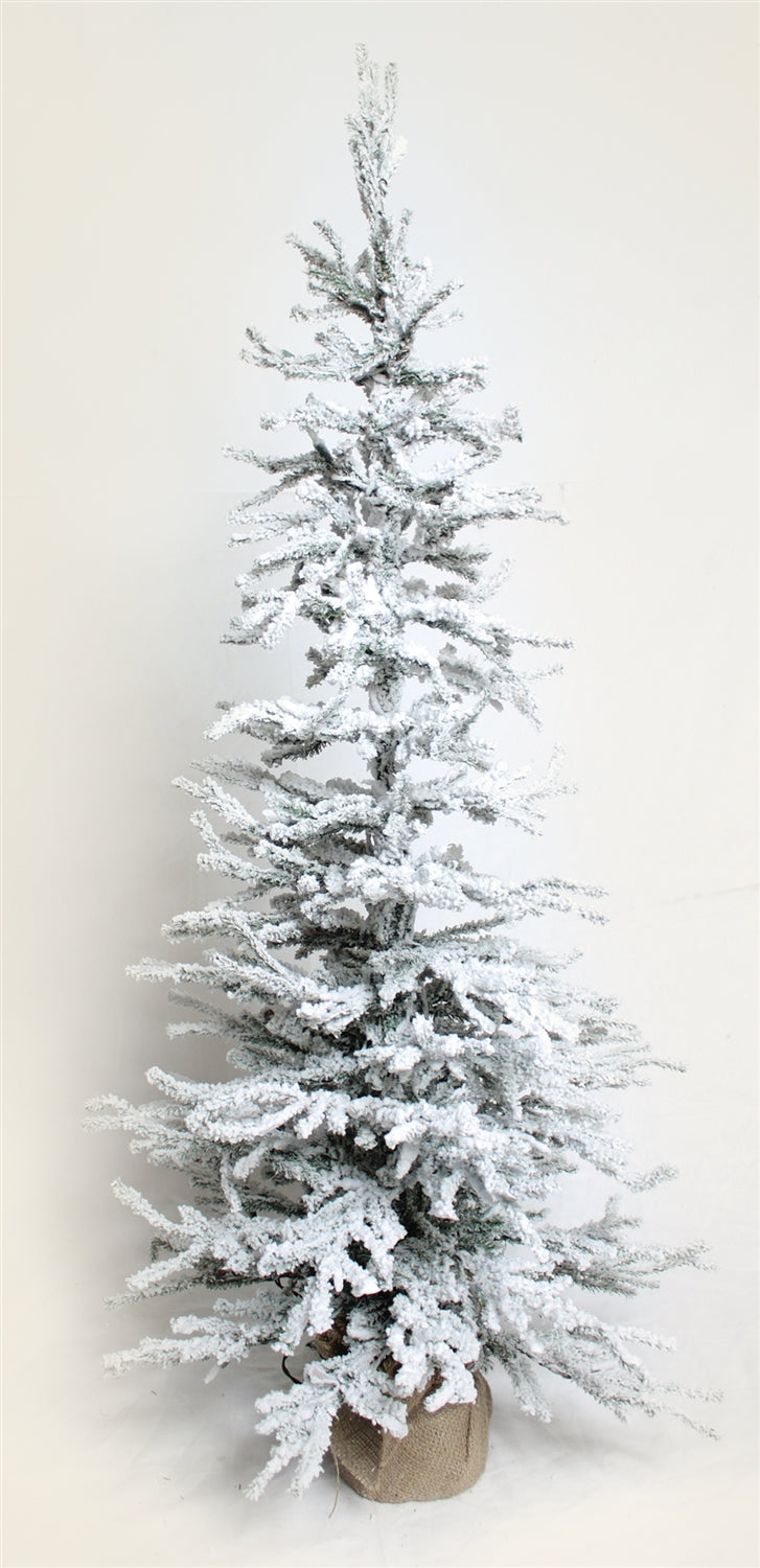 LED Flocked Pine Tree with Burlap Bag Base 4'H
