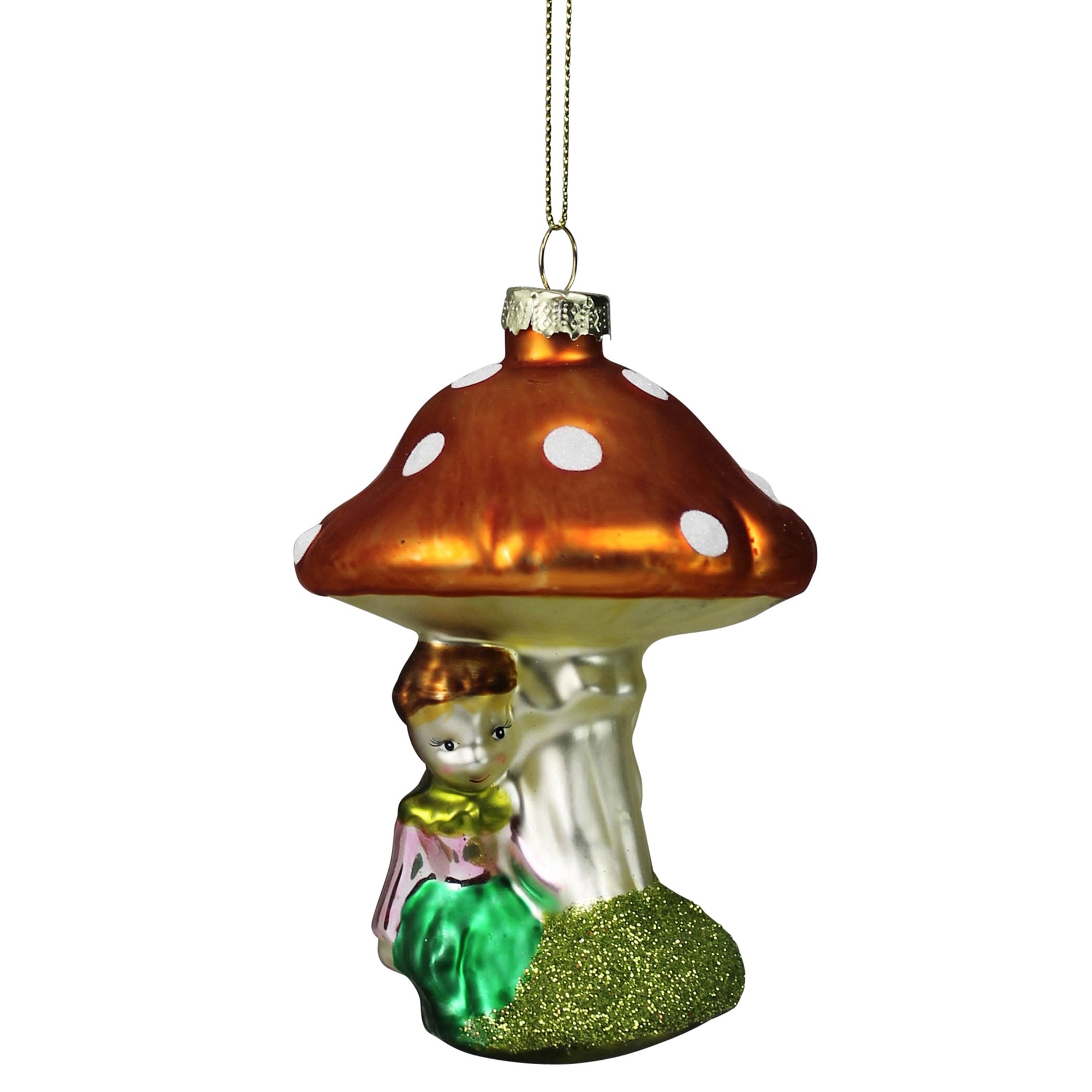 Gnome and Mushroom Ornament, Glass