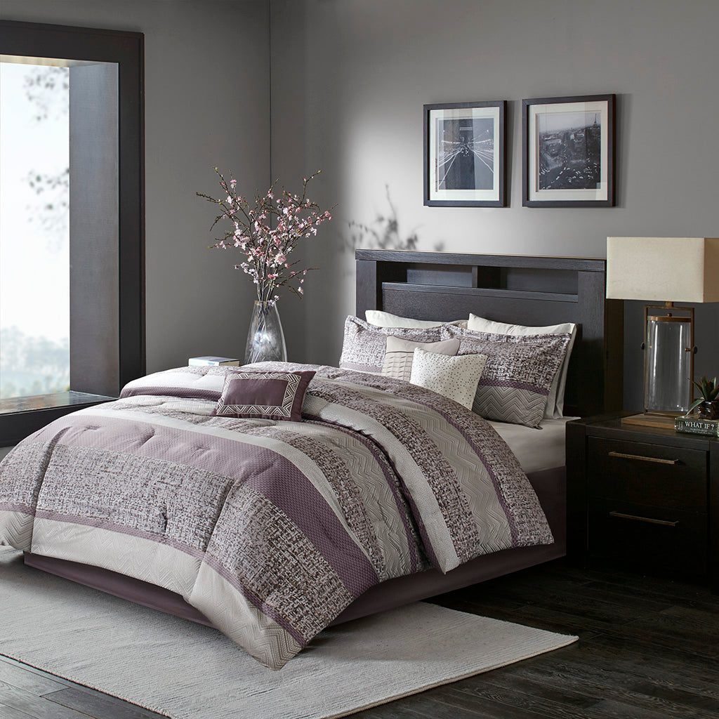 Rhapsody 4 Piece Stripe Comforter Set with Throw Pillow