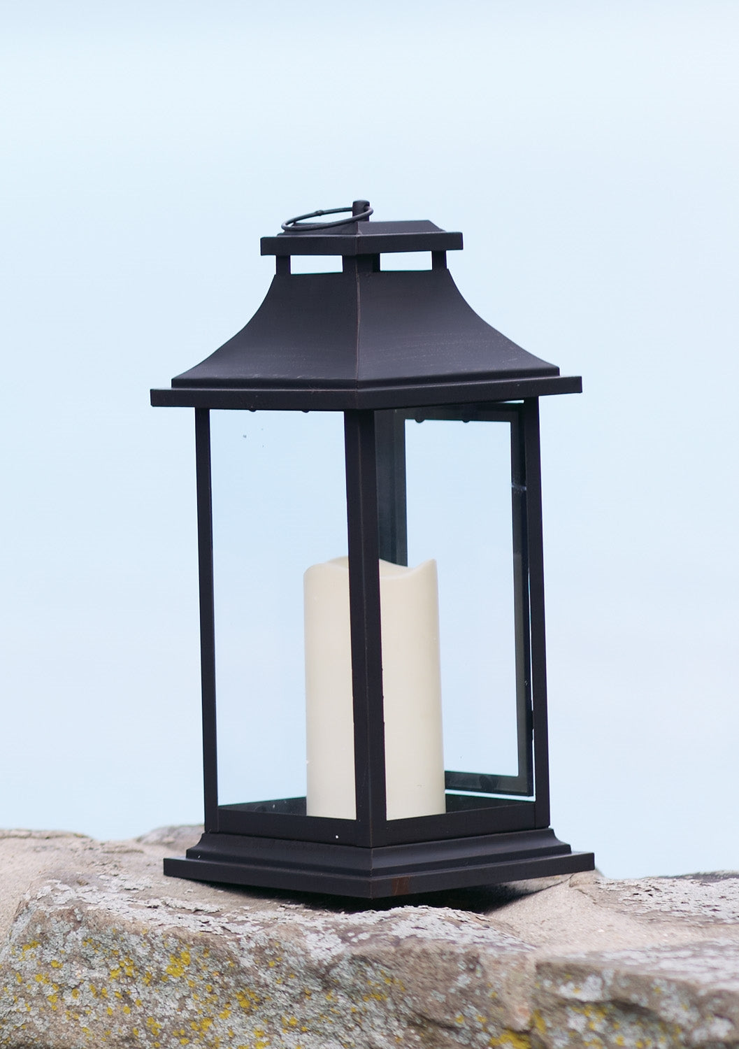 Lantern w/3"x6" LED Candle 14.75"H Iron/Glass/ - 2 C Batteries Not Included