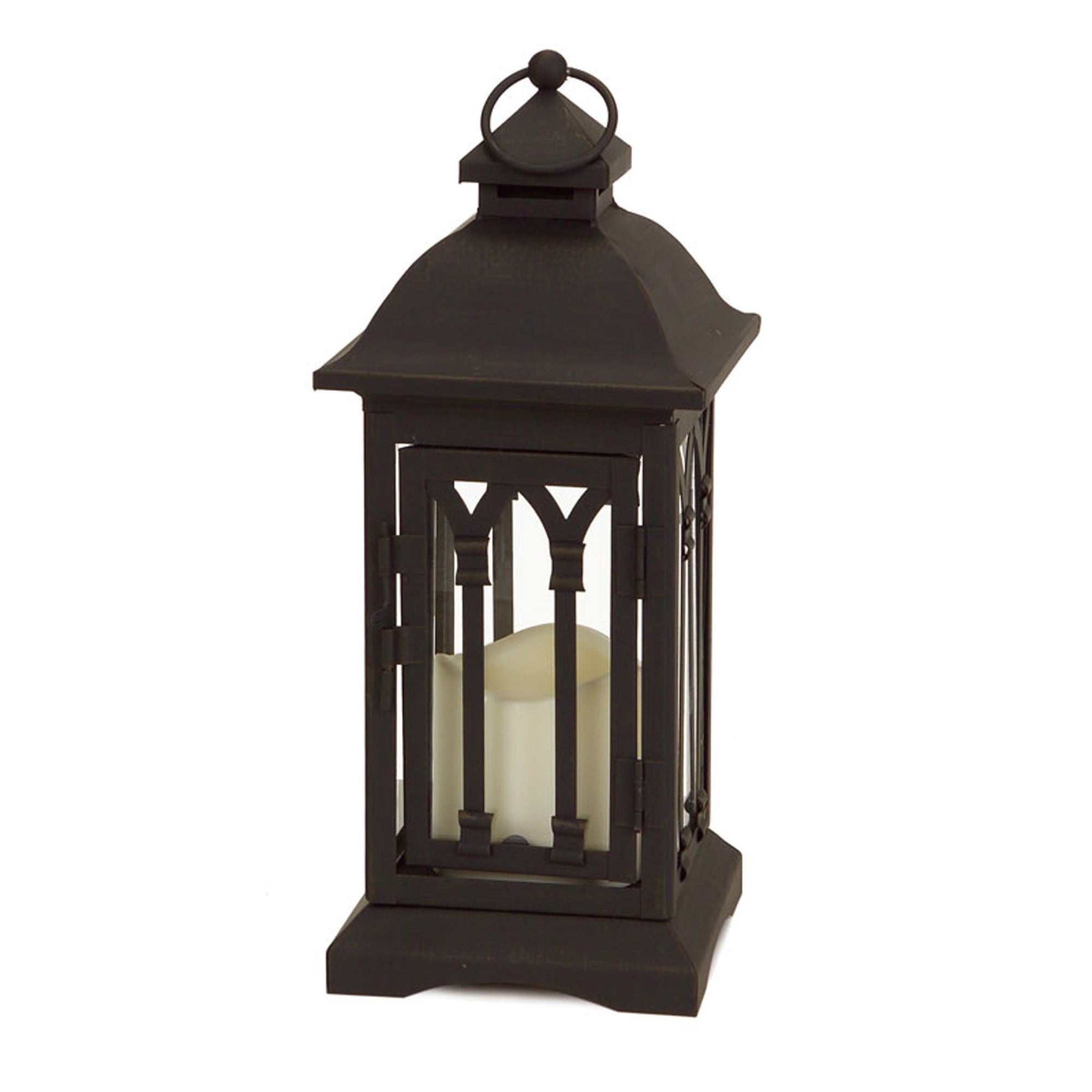 Lantern w/3"x3" LED Candle 12.25"H Iron/Glass/ - 2 AA Batteries Not Included