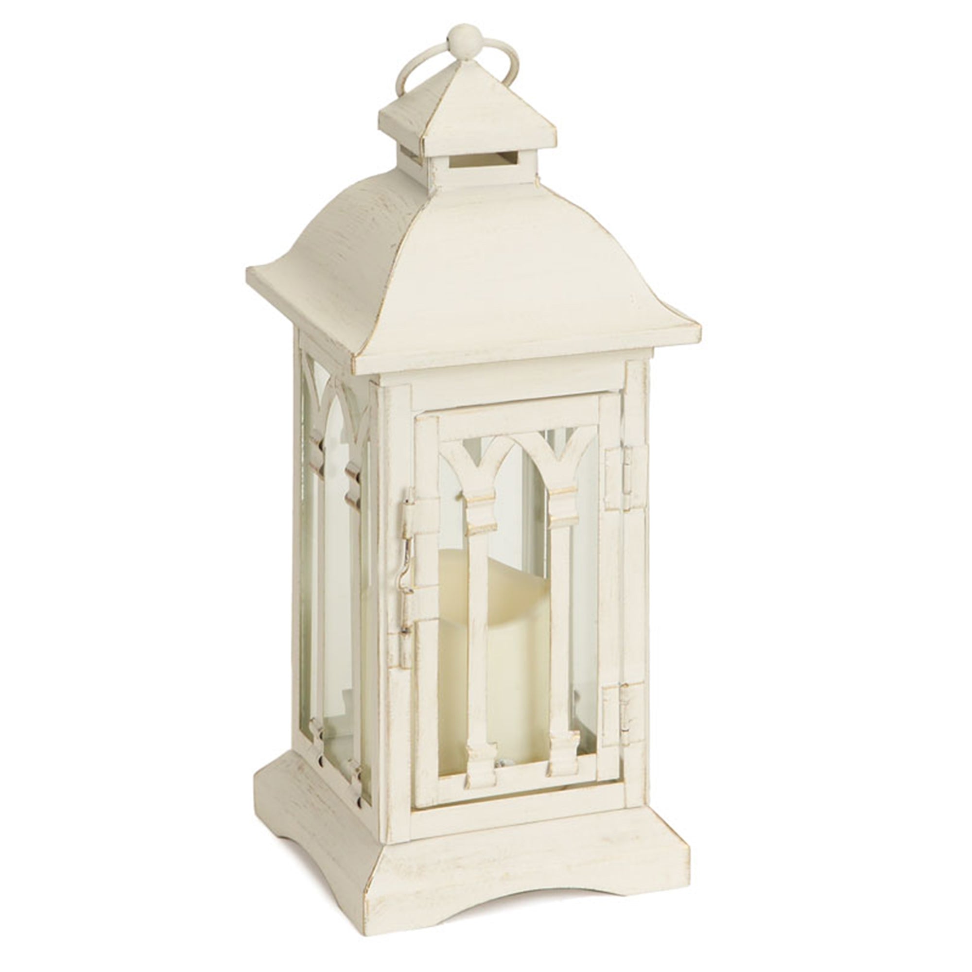 Lantern w/3"x3" LED Candle 12.25"H Iron/Glass/ - 2 AA Batteries Not Included