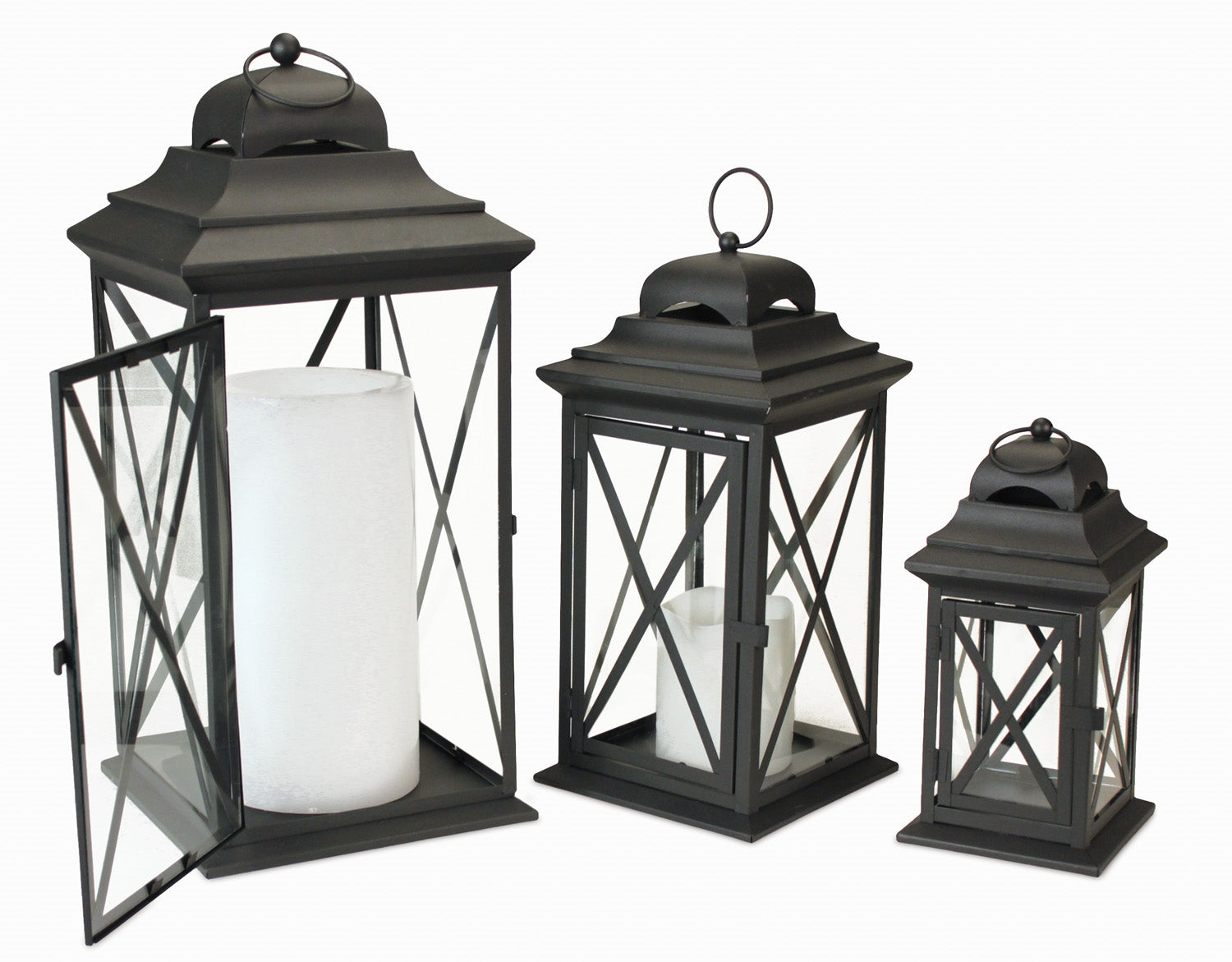 Lantern (Set of 3) 11.5"H, 15.5"H, 22"H Iron/Glass
